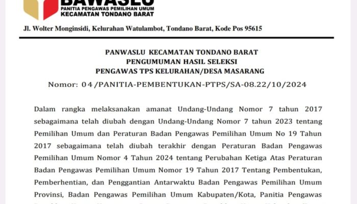 Sahabat Bawaslu, Berikut Pengumuman Nama Nama Terpilih PTPS di 25 Kecamatan